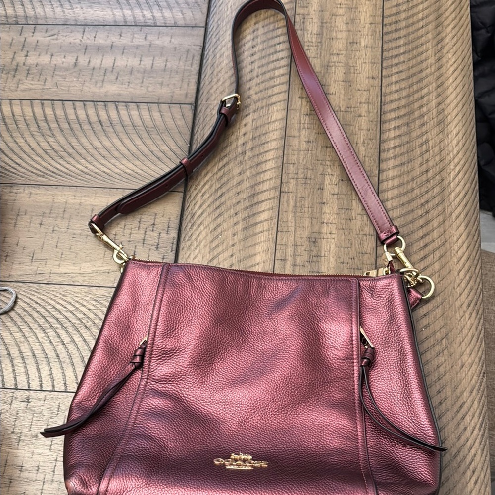 Coach Metallic Burgundy Shoulder Bag